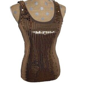 90’s Y2K Express Brown Sequin Tank Top Ribbed Fairy Whimsi Womens Med Party Top